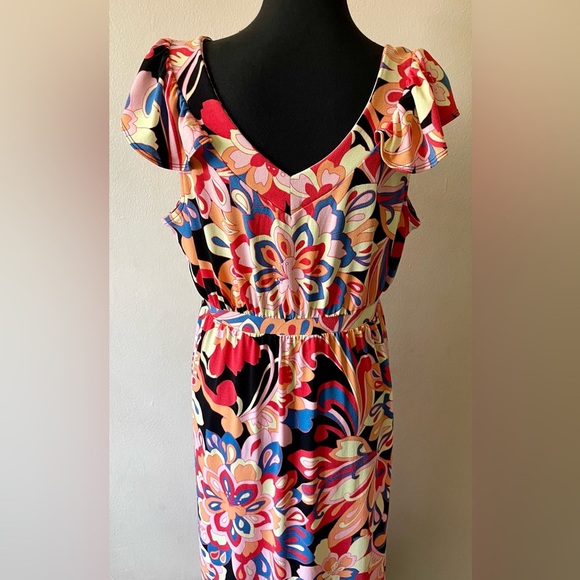 Iman Women’s Dress Black & Orange Size LP Ruffle Sleeves - Picture 4 of 5